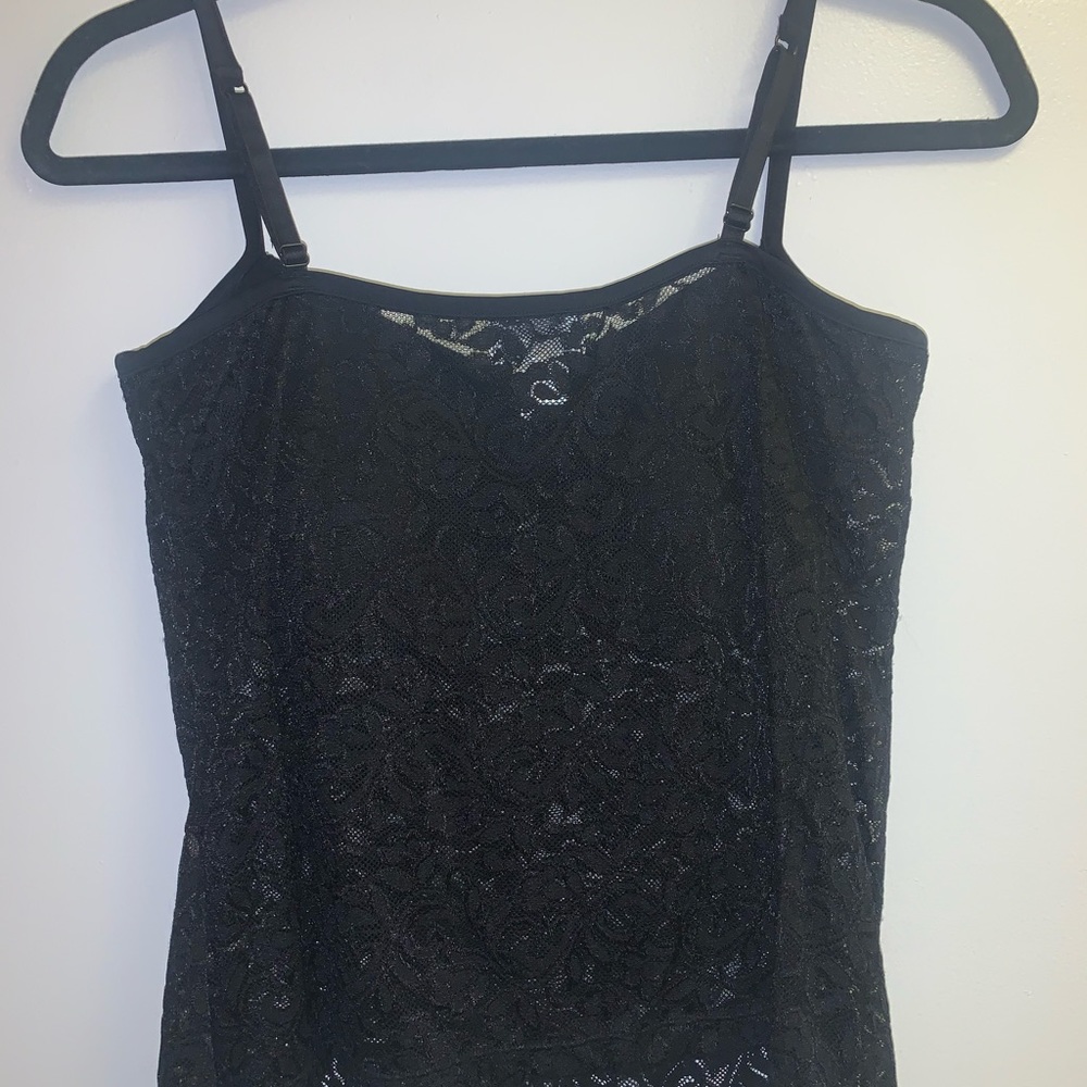 Black lace tank top with built-in bra support// size 36B